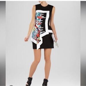 BCBGMAXAZRIA Alessandra Black Color Block Dress Asymmetrical Peplum